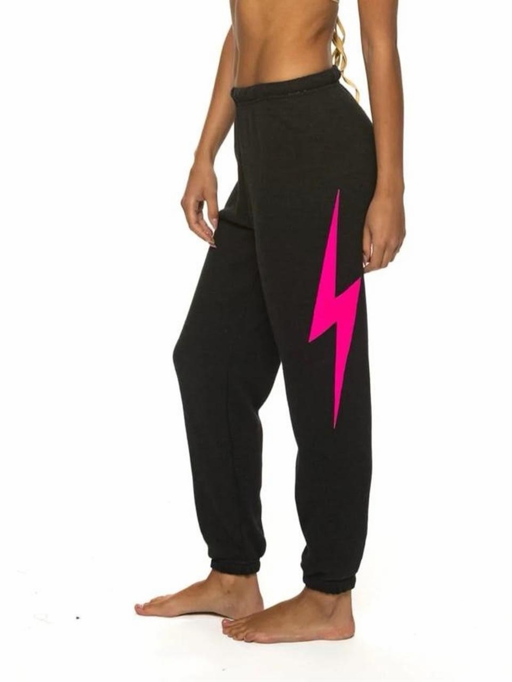 Aviator nation bolt sweatpants in black / neon pink